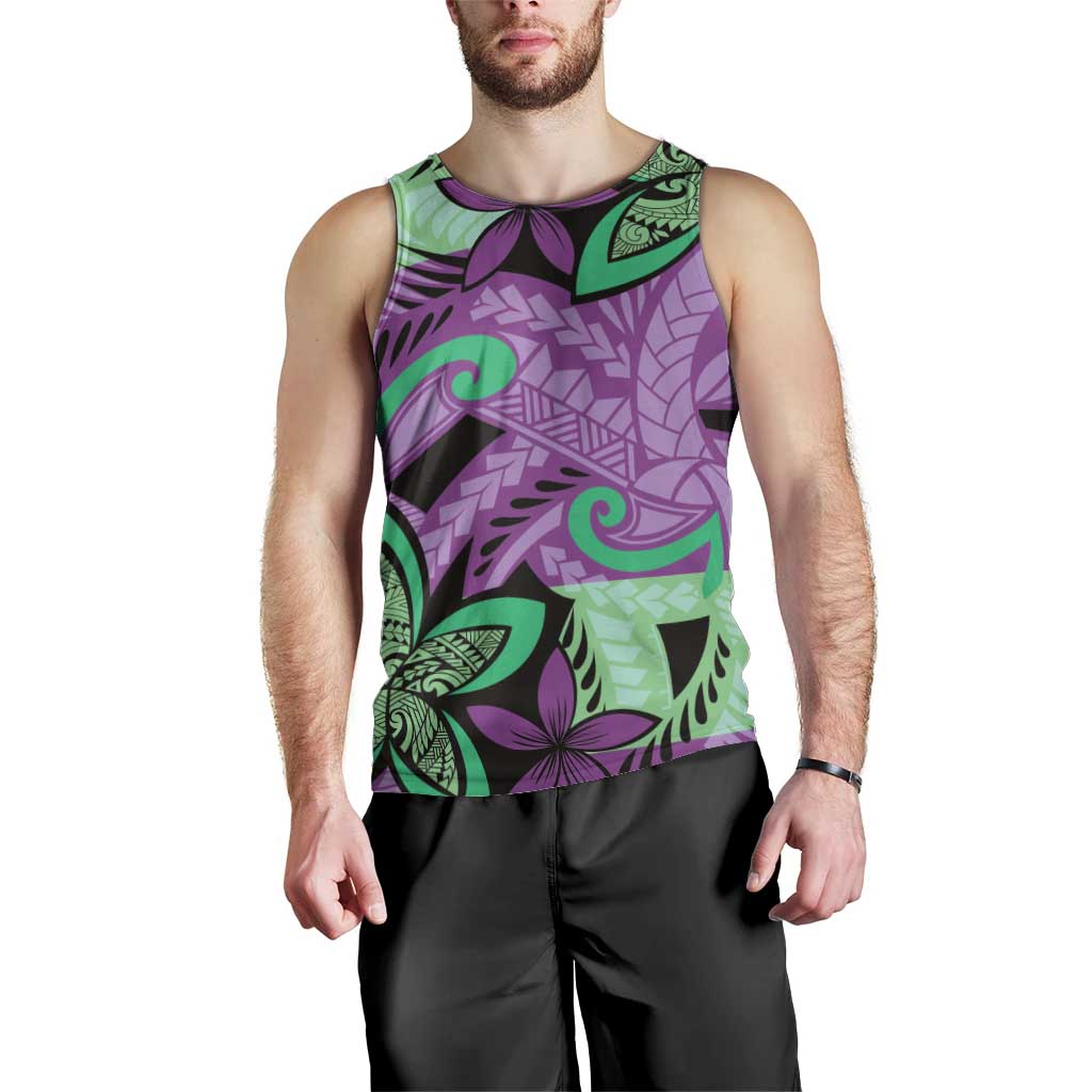 Plumeria Polynesian Pattern Men Tank Top Unique Fantasy Purple Green