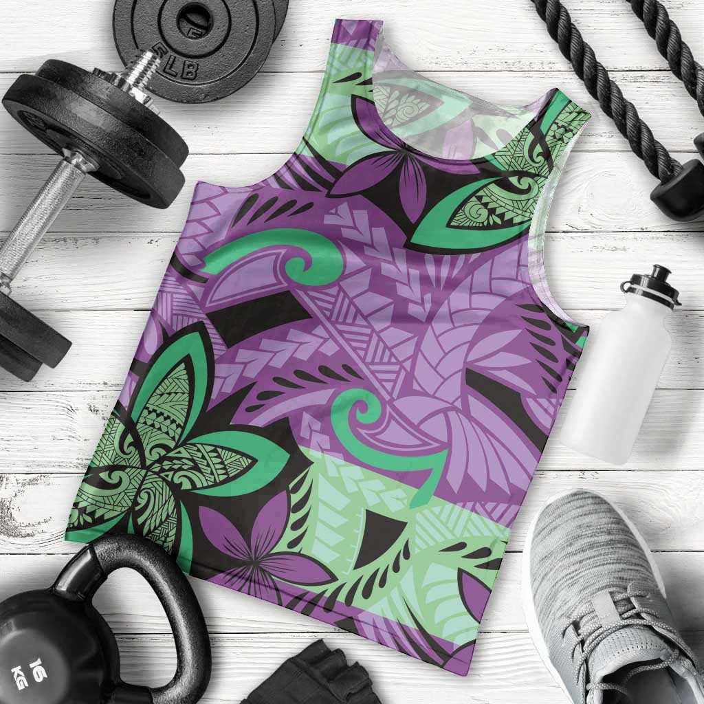 Plumeria Polynesian Pattern Men Tank Top Unique Fantasy Purple Green