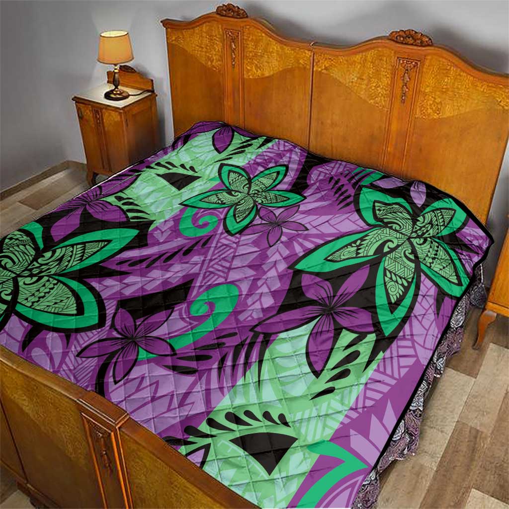 Plumeria Polynesian Pattern Quilt Unique Fantasy Purple Green LT01 - Polynesian Pride