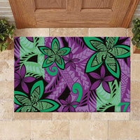 Plumeria Polynesian Pattern Rubber Doormat Unique Fantasy Purple Green