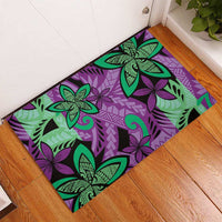 Plumeria Polynesian Pattern Rubber Doormat Unique Fantasy Purple Green