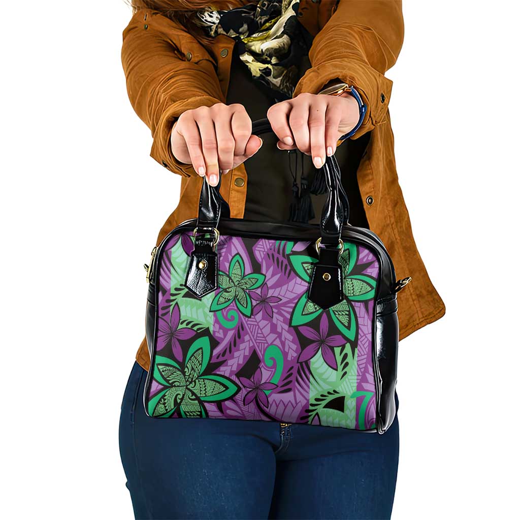 Plumeria Polynesian Pattern Shoulder Handbag Unique Fantasy Purple Green LT01 One Size Purple - Polynesian Pride