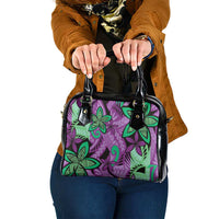 Plumeria Polynesian Pattern Shoulder Handbag Unique Fantasy Purple Green LT01 One Size Purple - Polynesian Pride
