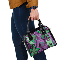 Plumeria Polynesian Pattern Shoulder Handbag Unique Fantasy Purple Green LT01 - Polynesian Pride