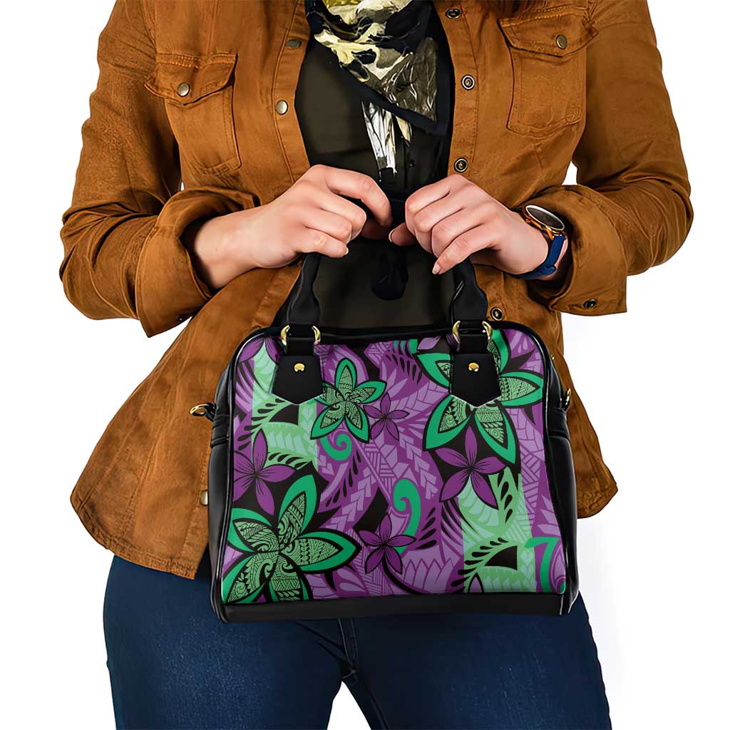 Plumeria Polynesian Pattern Shoulder Handbag Unique Fantasy Purple Green LT01 - Polynesian Pride