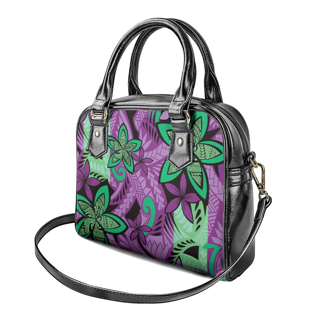 Plumeria Polynesian Pattern Shoulder Handbag Unique Fantasy Purple Green LT01 - Polynesian Pride