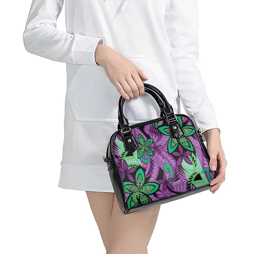 Plumeria Polynesian Pattern Shoulder Handbag Unique Fantasy Purple Green LT01 - Polynesian Pride