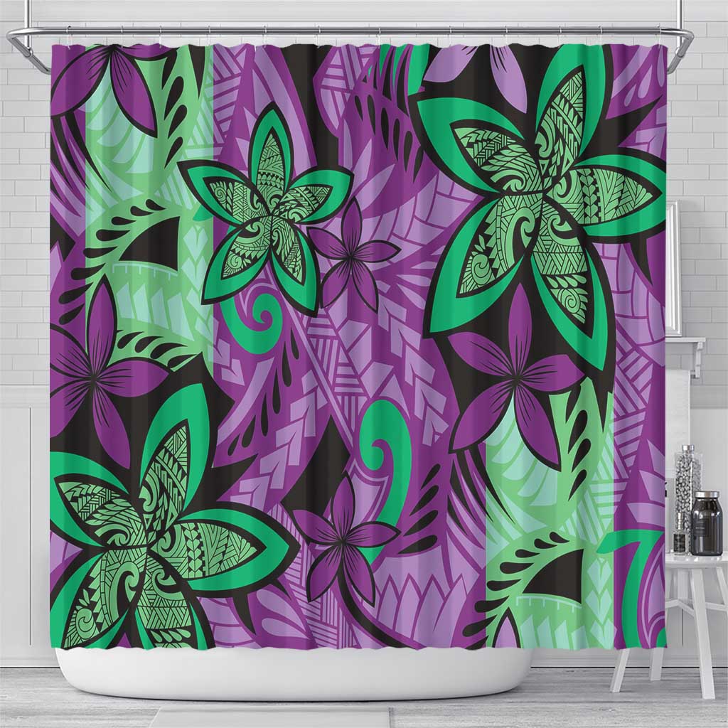 Plumeria Polynesian Pattern Shower Curtain Unique Fantasy Purple Green LT01 - Polynesian Pride