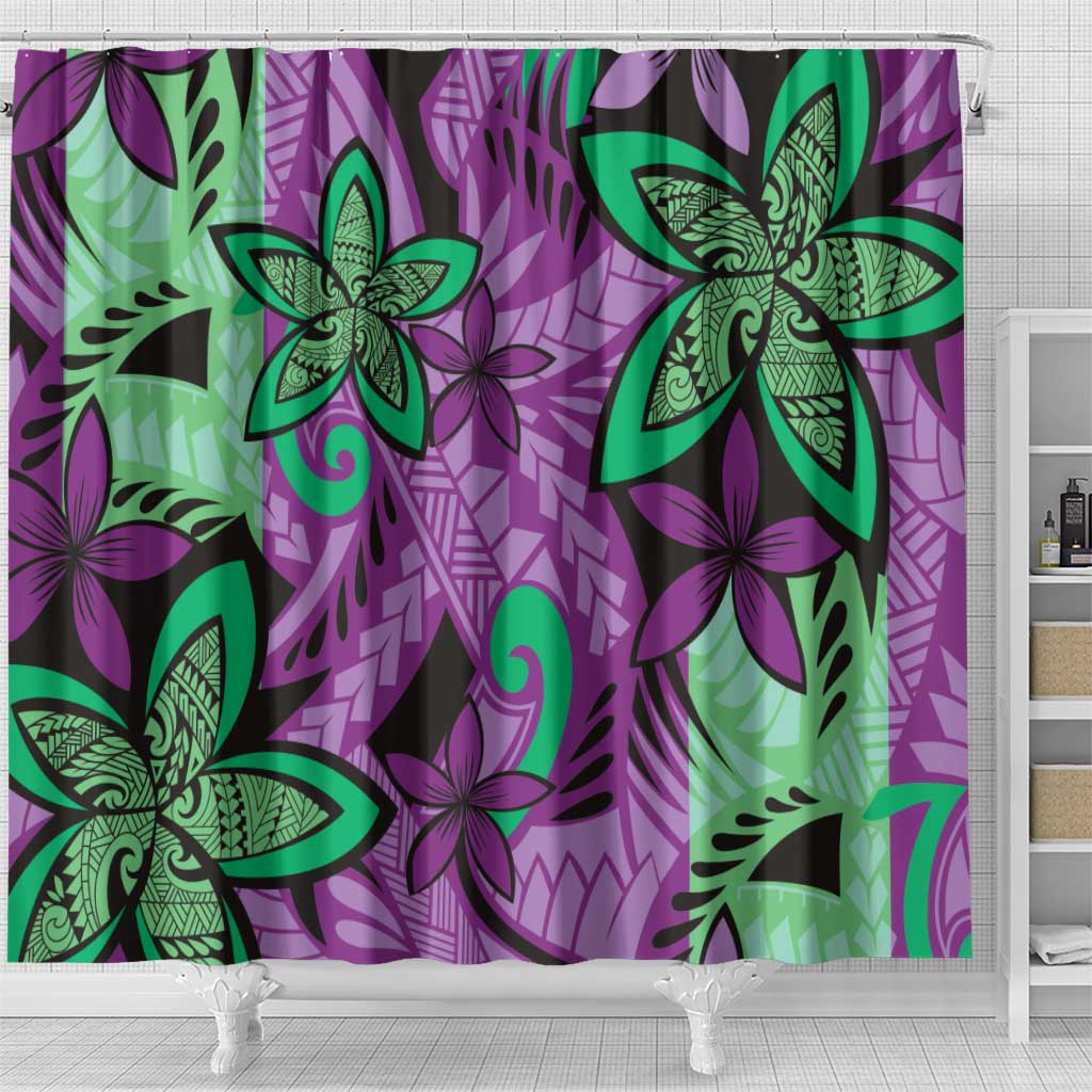 Plumeria Polynesian Pattern Shower Curtain Unique Fantasy Purple Green LT01 - Polynesian Pride