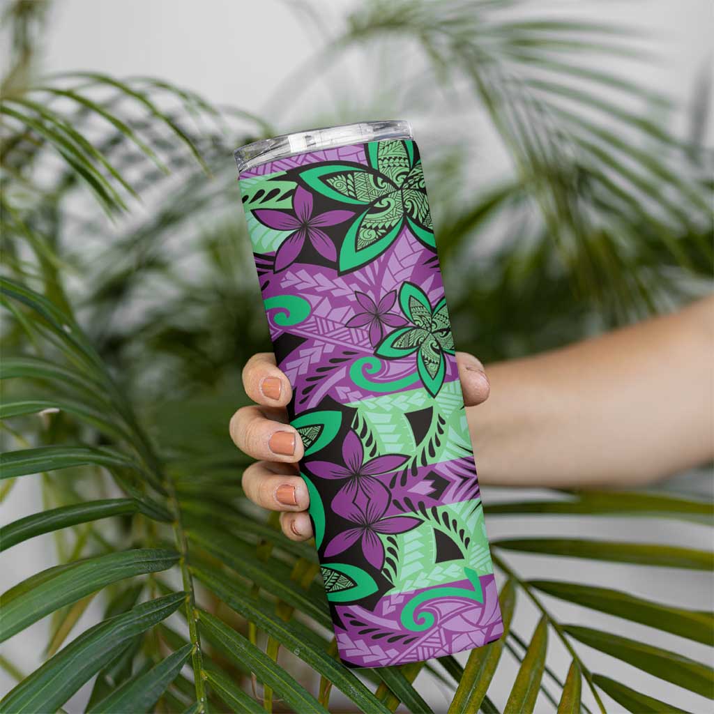 Plumeria Polynesian Pattern Skinny Tumbler Unique Fantasy Purple Green LT01 - Polynesian Pride