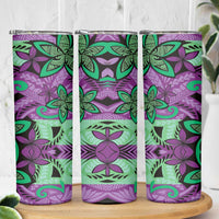 Plumeria Polynesian Pattern Skinny Tumbler Unique Fantasy Purple Green LT01 - Polynesian Pride