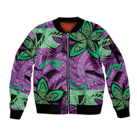 Plumeria Polynesian Pattern Sleeve Zip Bomber Jacket Unique Fantasy Purple Green LT01 Unisex Purple - Polynesian Pride
