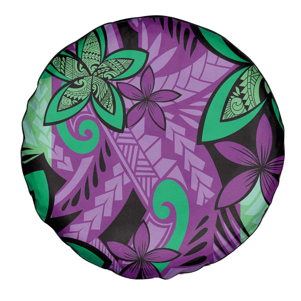 Plumeria Polynesian Pattern Spare Tire Cover Unique Fantasy Purple Green