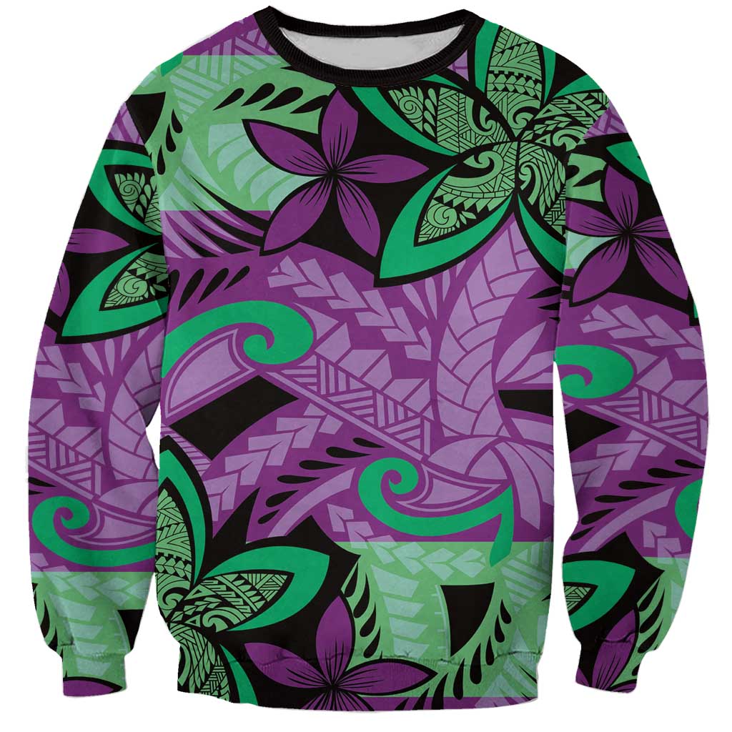 Plumeria Polynesian Pattern Sweatshirt Unique Fantasy Purple Green
