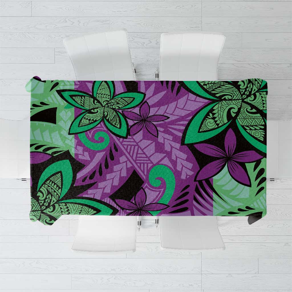 Plumeria Polynesian Pattern Tablecloth Unique Fantasy Purple Green