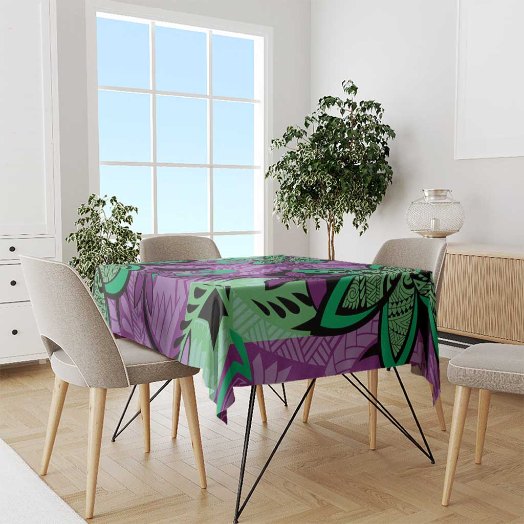 Plumeria Polynesian Pattern Tablecloth Unique Fantasy Purple Green