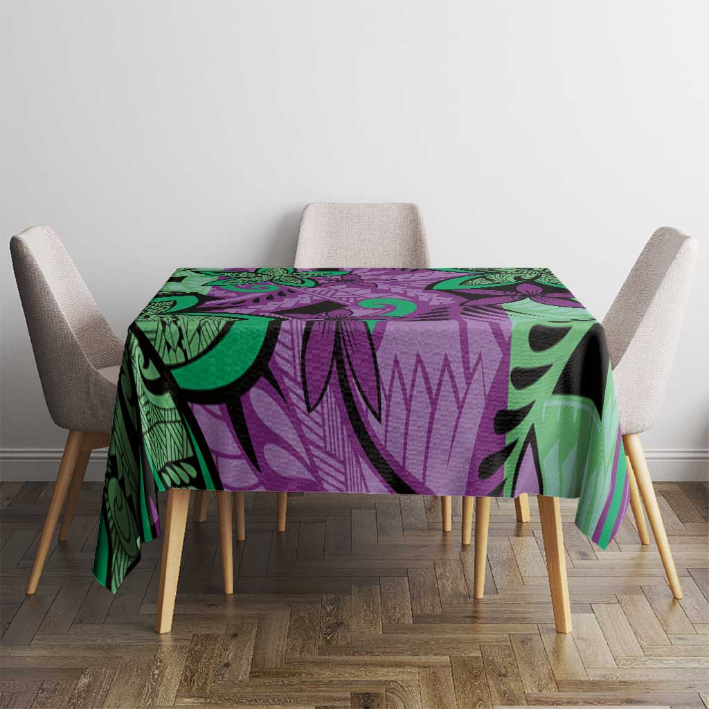 Plumeria Polynesian Pattern Tablecloth Unique Fantasy Purple Green