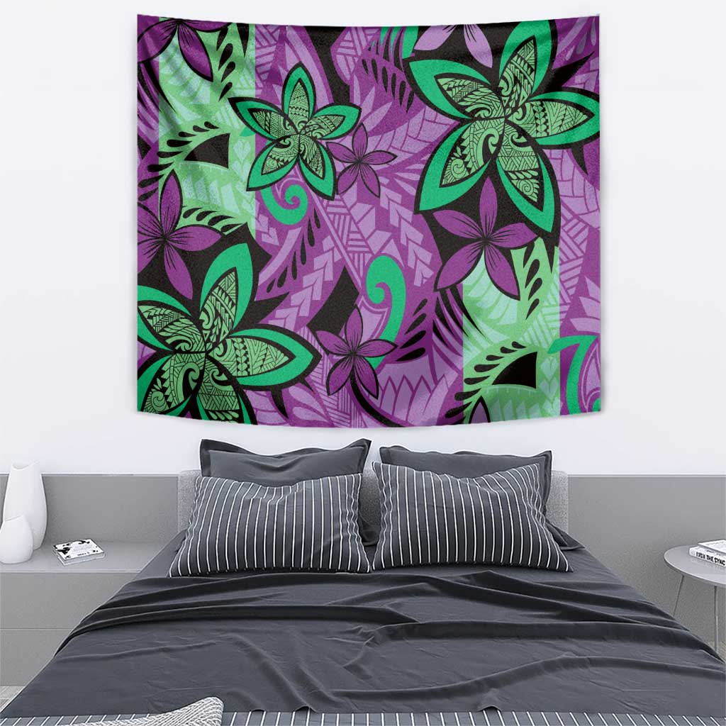 Plumeria Polynesian Pattern Tapestry Unique Fantasy Purple Green LT01 - Polynesian Pride