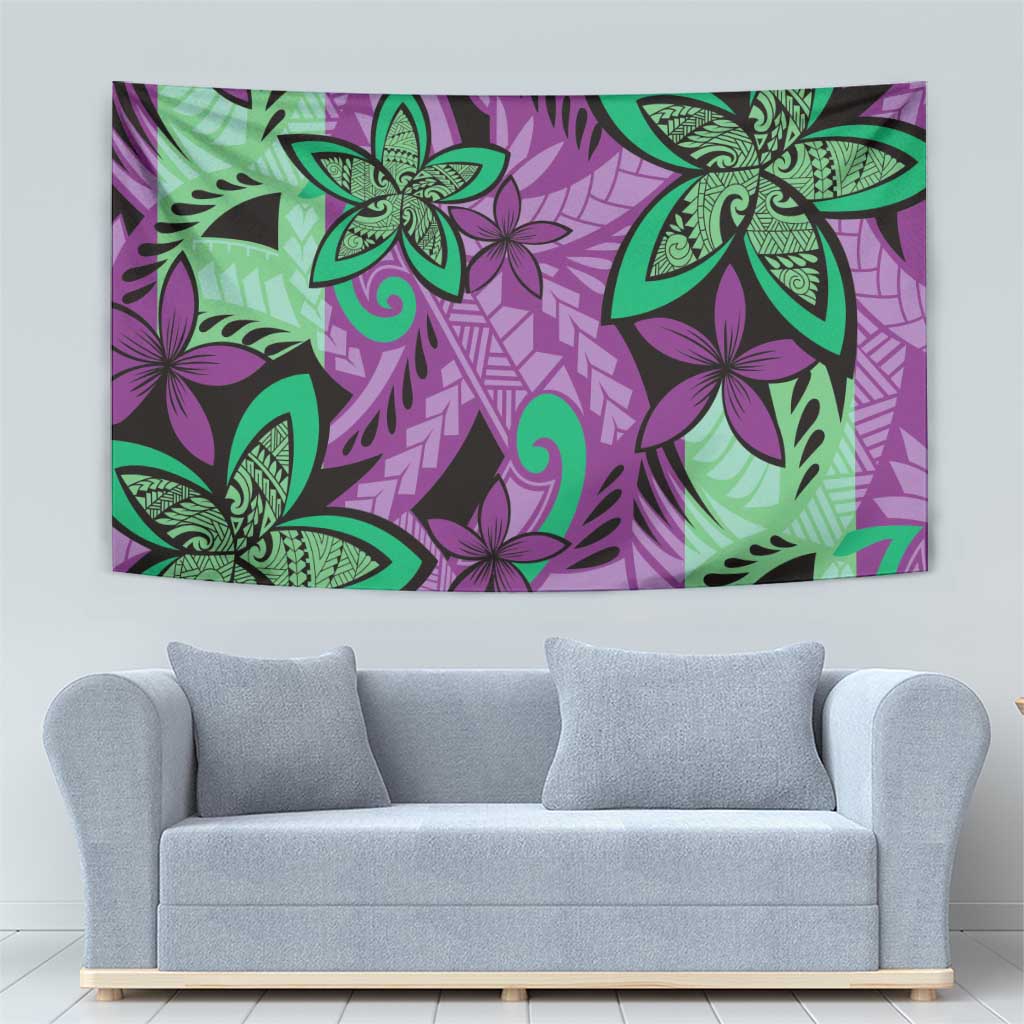 Plumeria Polynesian Pattern Tapestry Unique Fantasy Purple Green LT01 - Polynesian Pride