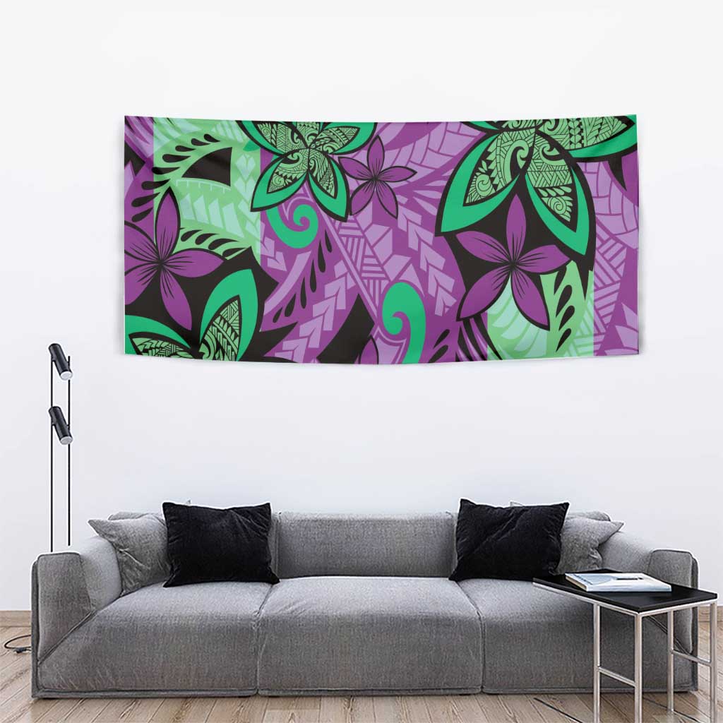 Plumeria Polynesian Pattern Tapestry Unique Fantasy Purple Green LT01 - Polynesian Pride