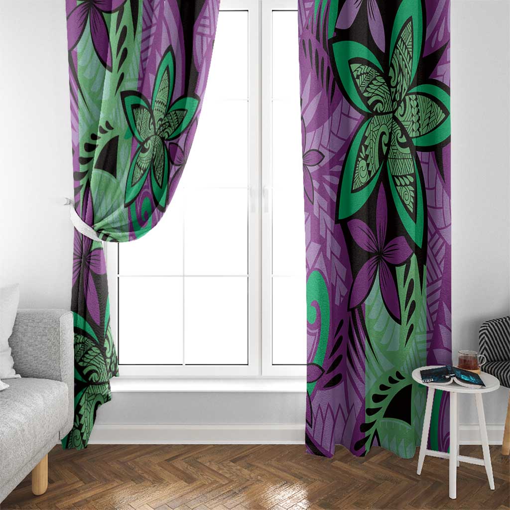Plumeria Polynesian Pattern Window Curtain Unique Fantasy Purple Green