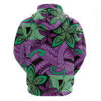 Plumeria Polynesian Pattern Zip Hoodie Unique Fantasy Purple Green LT01 - Polynesian Pride