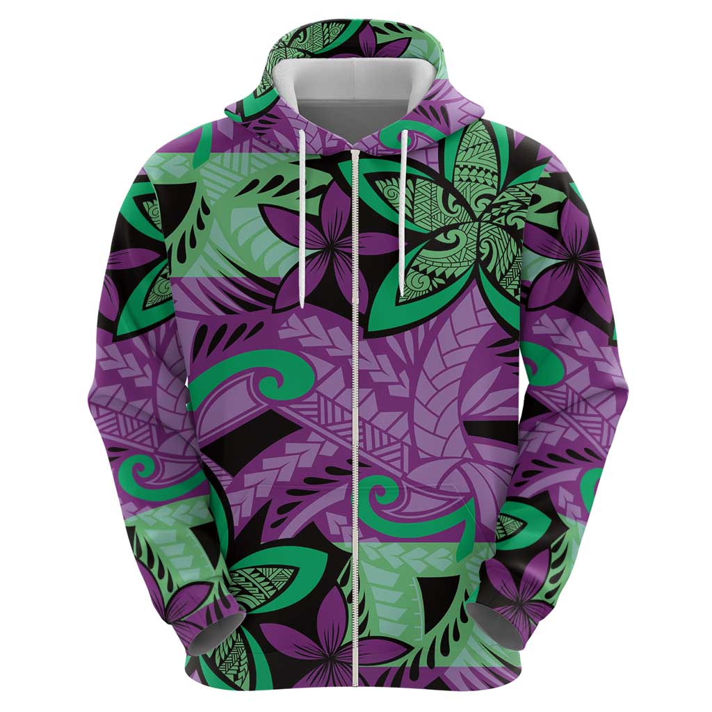 Plumeria Polynesian Pattern Zip Hoodie Unique Fantasy Purple Green LT01 - Polynesian Pride
