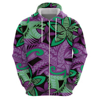 Plumeria Polynesian Pattern Zip Hoodie Unique Fantasy Purple Green LT01 - Polynesian Pride