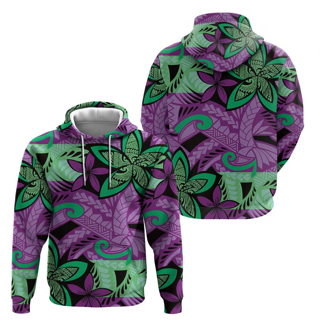Plumeria Polynesian Pattern Zip Hoodie Unique Fantasy Purple Green LT01 - Polynesian Pride