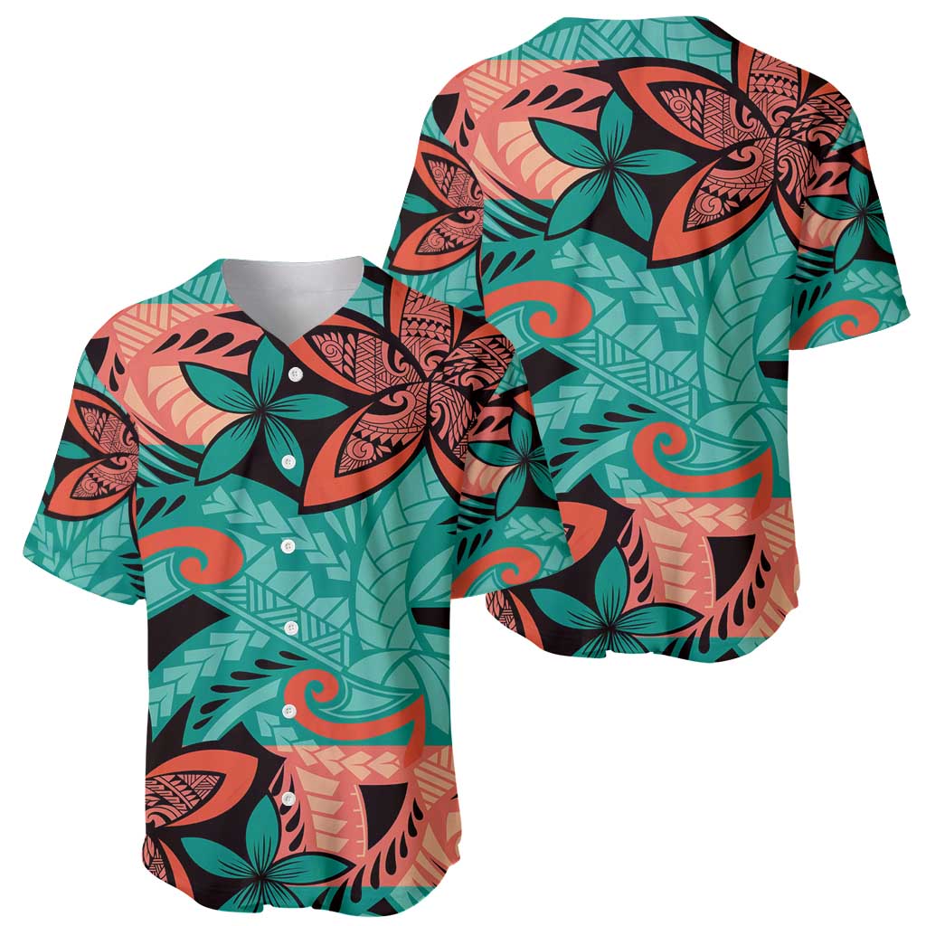 Plumeria Polynesian Pattern Baseball Jersey Unique Fantasy Teal Orange