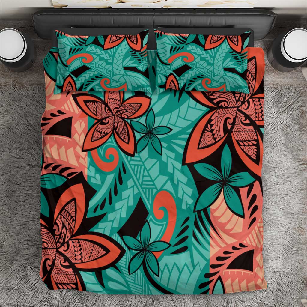 Plumeria Polynesian Pattern Bedding Set Unique Fantasy Teal Orange LT01 Teal - Polynesian Pride