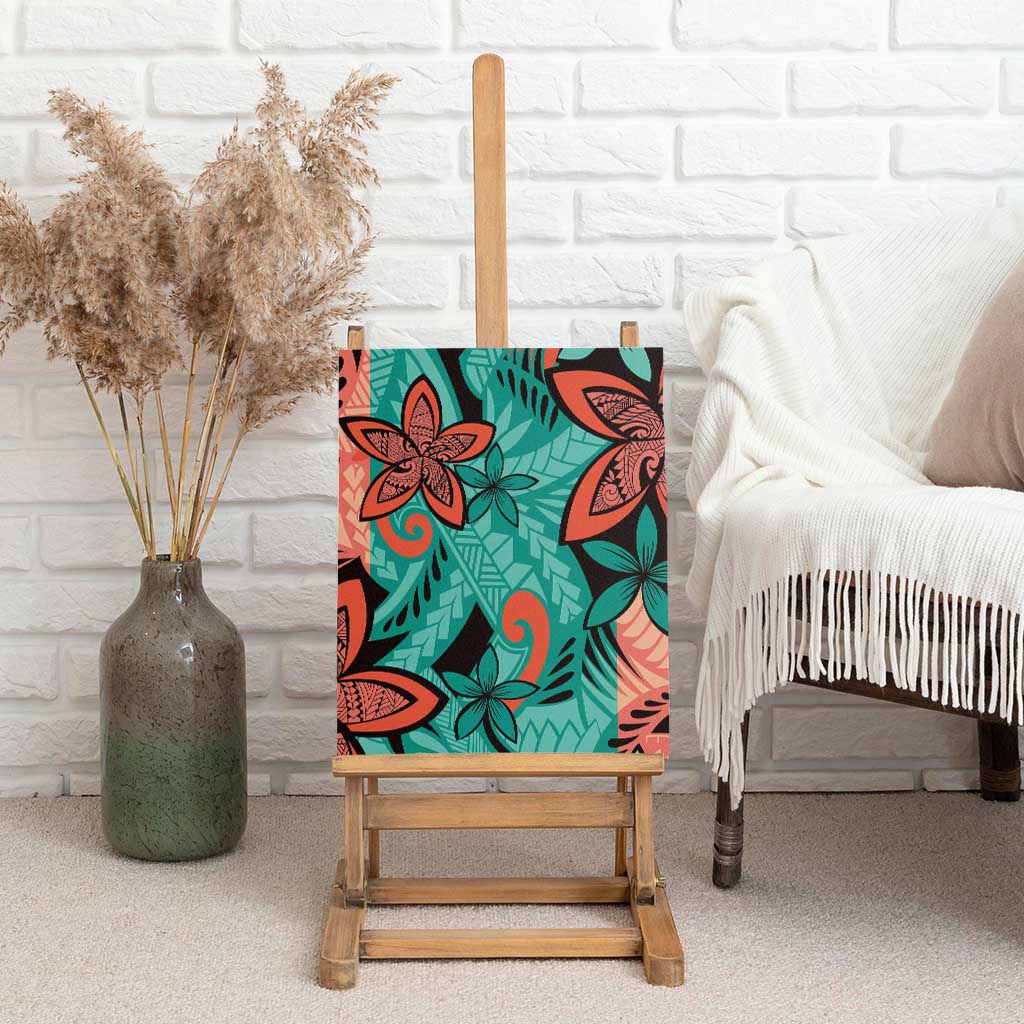 Plumeria Polynesian Pattern Canvas Wall Art Unique Fantasy Teal Orange