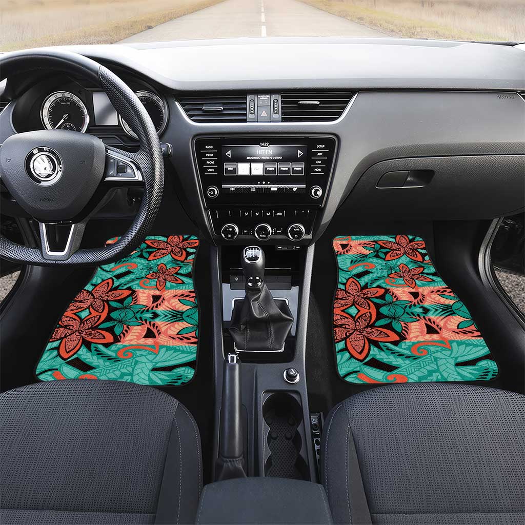 Plumeria Polynesian Pattern Car Mats Unique Fantasy Teal Orange