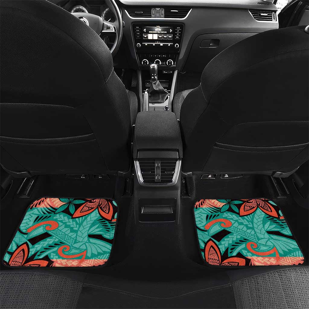 Plumeria Polynesian Pattern Car Mats Unique Fantasy Teal Orange