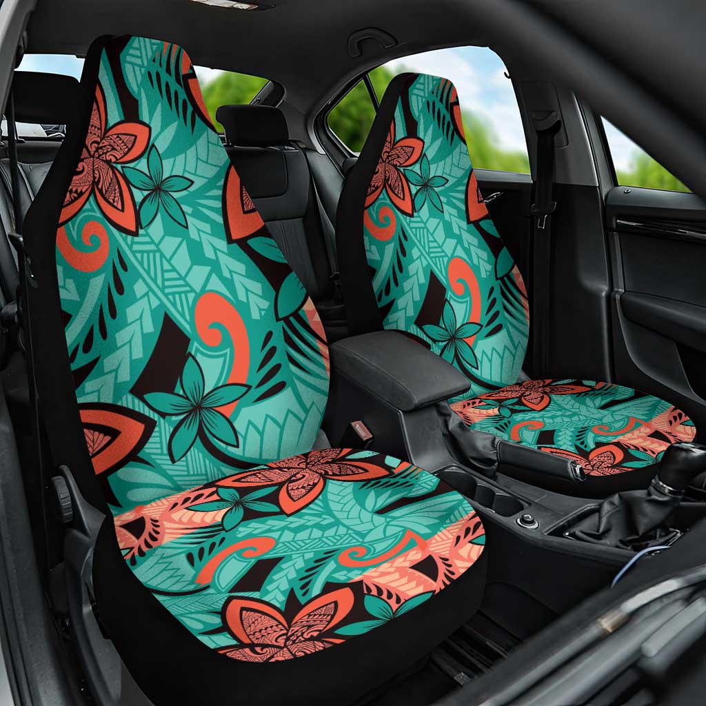 Plumeria Polynesian Pattern Car Seat Cover Unique Fantasy Teal Orange