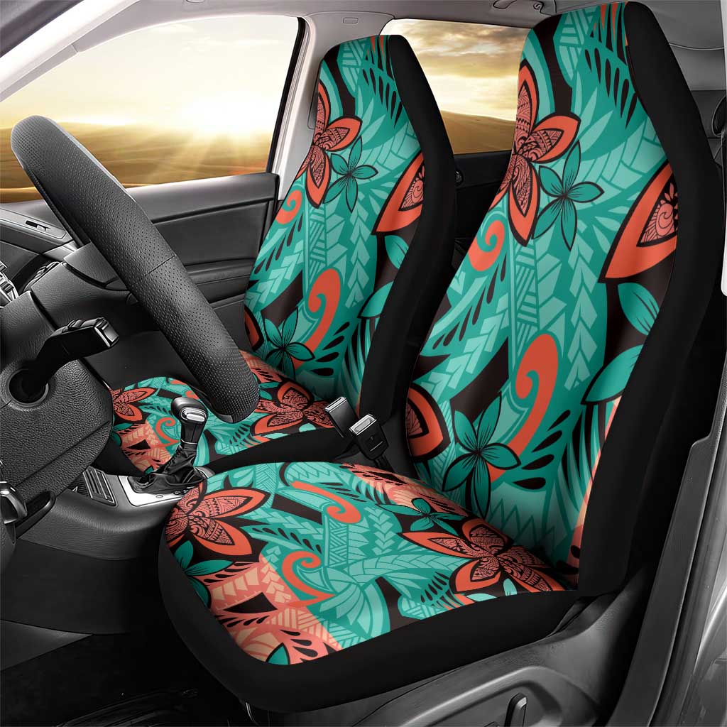Plumeria Polynesian Pattern Car Seat Cover Unique Fantasy Teal Orange