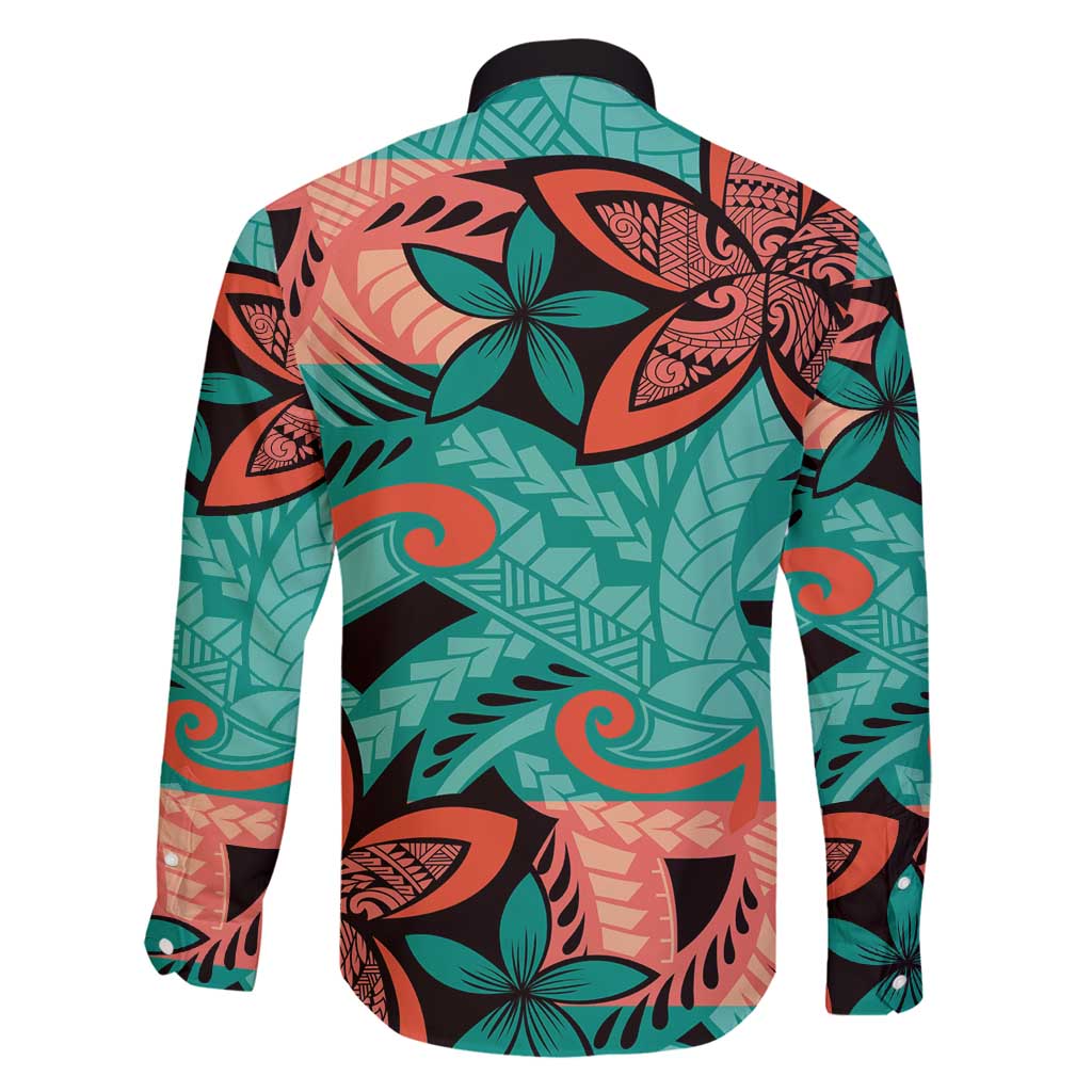 Plumeria Polynesian Pattern Family Matching Long Sleeve Bodycon Dress and Hawaiian Shirt Unique Fantasy Teal Orange LT01 - Polynesian Pride