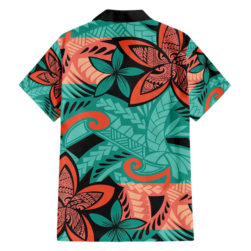 Plumeria Polynesian Pattern Family Matching Puletasi and Hawaiian Shirt Unique Fantasy Teal Orange