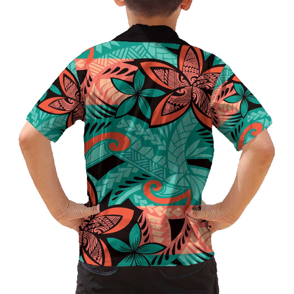 Plumeria Polynesian Pattern Family Matching Summer Maxi Dress and Hawaiian Shirt Unique Fantasy Teal Orange