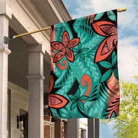 Plumeria Polynesian Pattern Garden Flag Unique Fantasy Teal Orange LT01 House Flag Teal - Polynesian Pride
