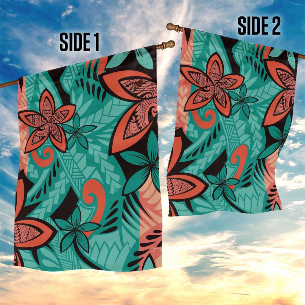 Plumeria Polynesian Pattern Garden Flag Unique Fantasy Teal Orange LT01 - Polynesian Pride