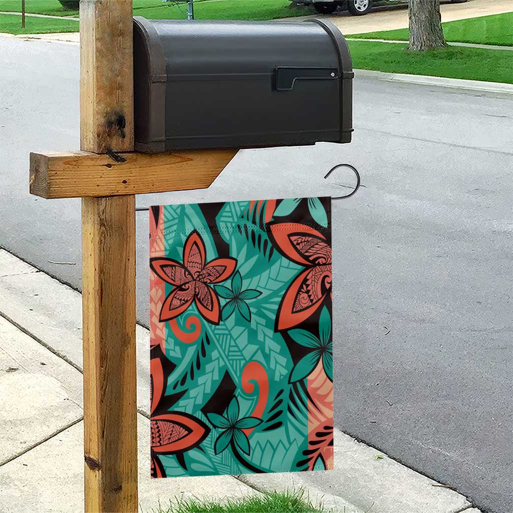 Plumeria Polynesian Pattern Garden Flag Unique Fantasy Teal Orange LT01 - Polynesian Pride