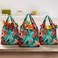 Plumeria Polynesian Pattern Grocery Bag Unique Fantasy Teal Orange