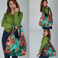 Plumeria Polynesian Pattern Grocery Bag Unique Fantasy Teal Orange