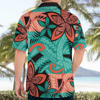 Plumeria Polynesian Pattern Hawaiian Shirt Unique Fantasy Teal Orange