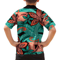 Plumeria Polynesian Pattern Kid Hawaiian Shirt Unique Fantasy Teal Orange