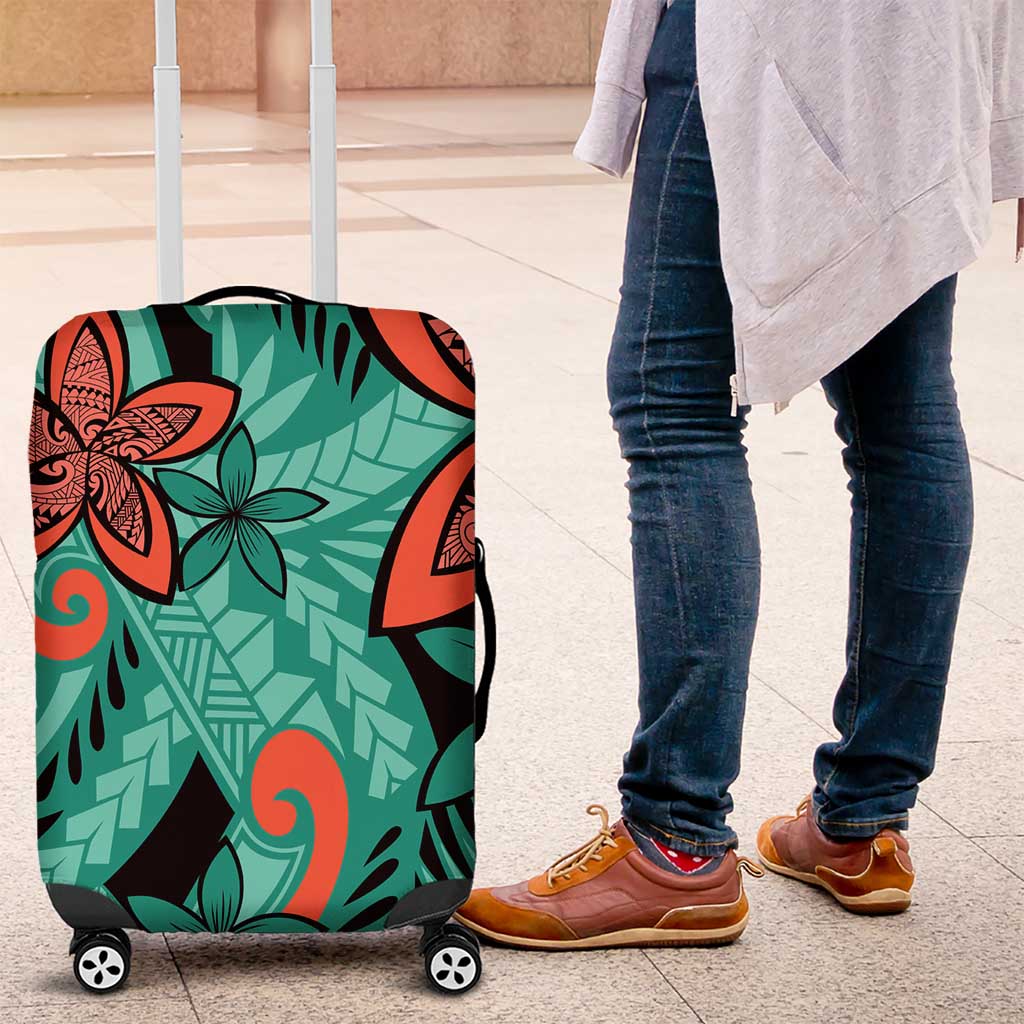 Plumeria Polynesian Pattern Luggage Cover Unique Fantasy Teal Orange LT01 Teal - Polynesian Pride