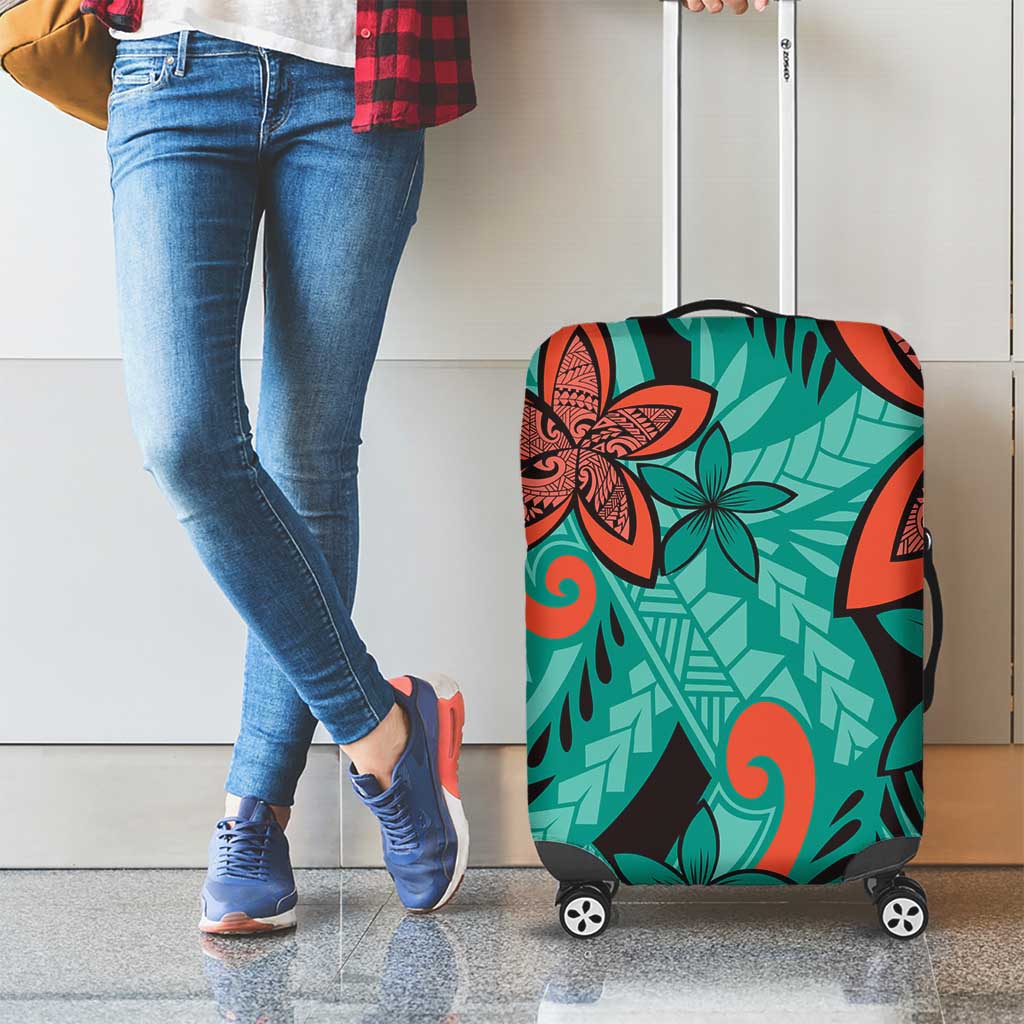 Plumeria Polynesian Pattern Luggage Cover Unique Fantasy Teal Orange LT01 - Polynesian Pride