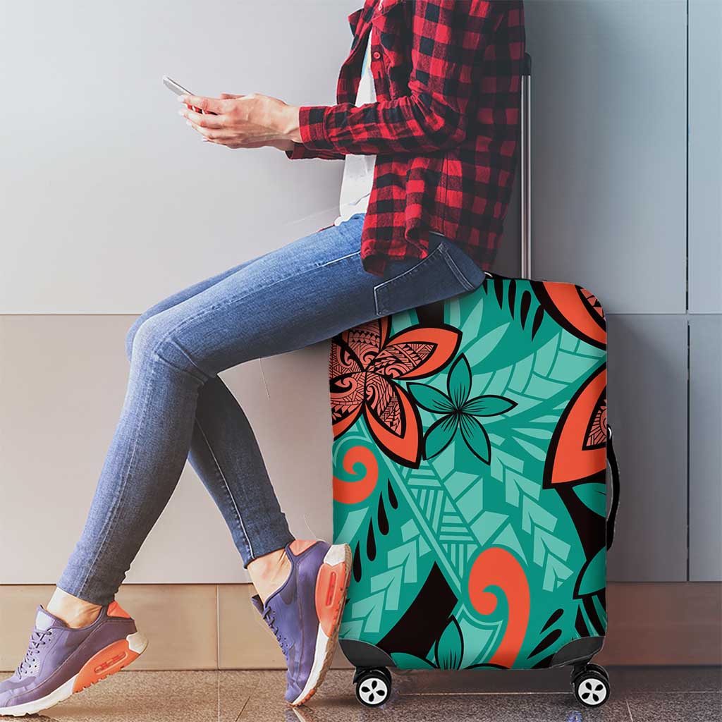 Plumeria Polynesian Pattern Luggage Cover Unique Fantasy Teal Orange LT01 - Polynesian Pride