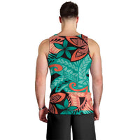 Plumeria Polynesian Pattern Men Tank Top Unique Fantasy Teal Orange